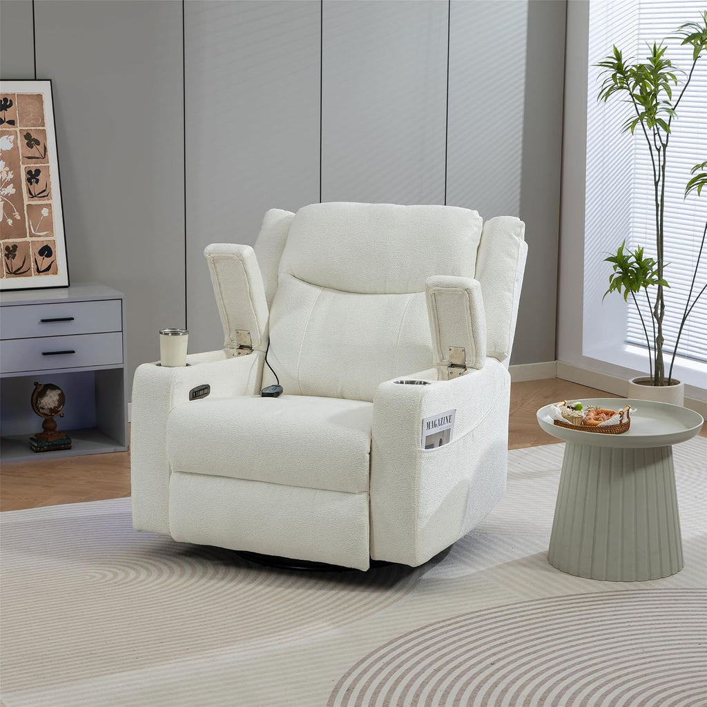 Power Swivel Rocker Recliner Chair with Heat and Massage, Adjustable Headrest, Cup Holder & Armrest Storage, Oversized Extra Wide Reclining Rocking Chairs for Nursery and Adults
