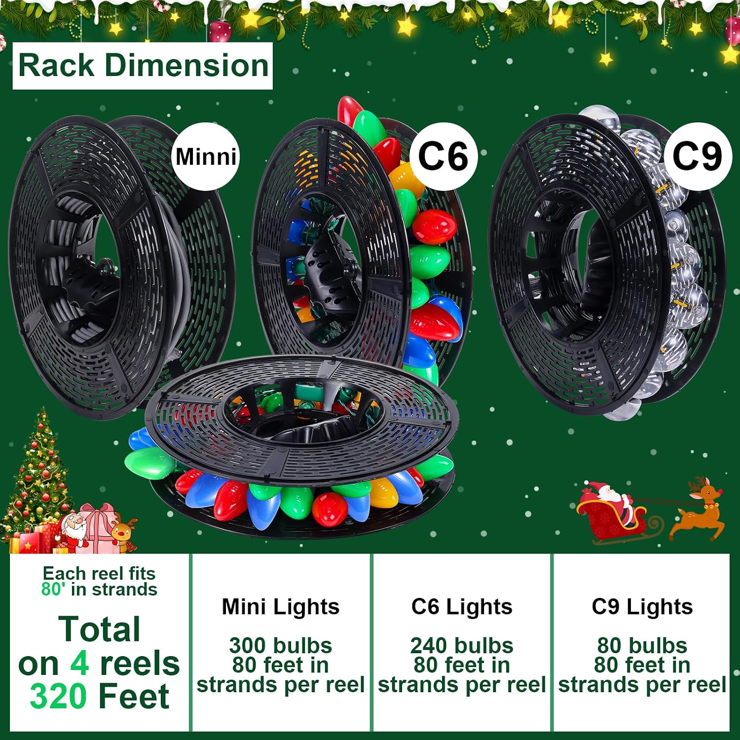 Christmas Light Storage Bag - Tear Proof 600D Oxford Fabric/Internal PVC Material with Reinforced Handles - With 4 Reels Stores up to 500 Ft Holiday Mini Christmas Tree Lights & Extension Cords,Green