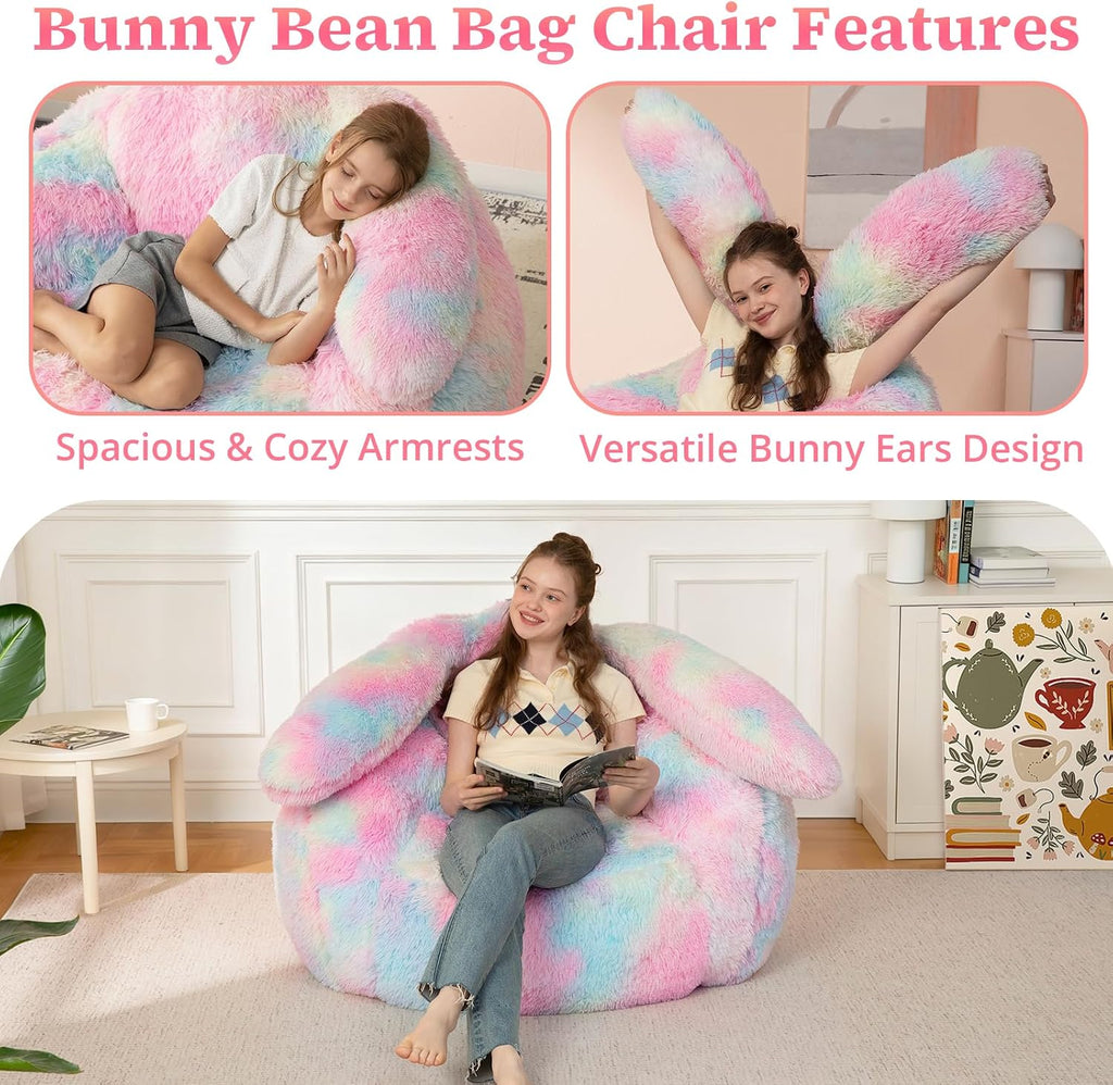 Achicsofar Bean Bag Chair for Adults Teens Giant Fluffy Plush Bean Bag Sofa with Filler Faux Fur Rabbit Shaped Beanbag Chairs Comfy Accent Floor Couch for Gaming, Reading in Bedroom, Living Room, Dorm
