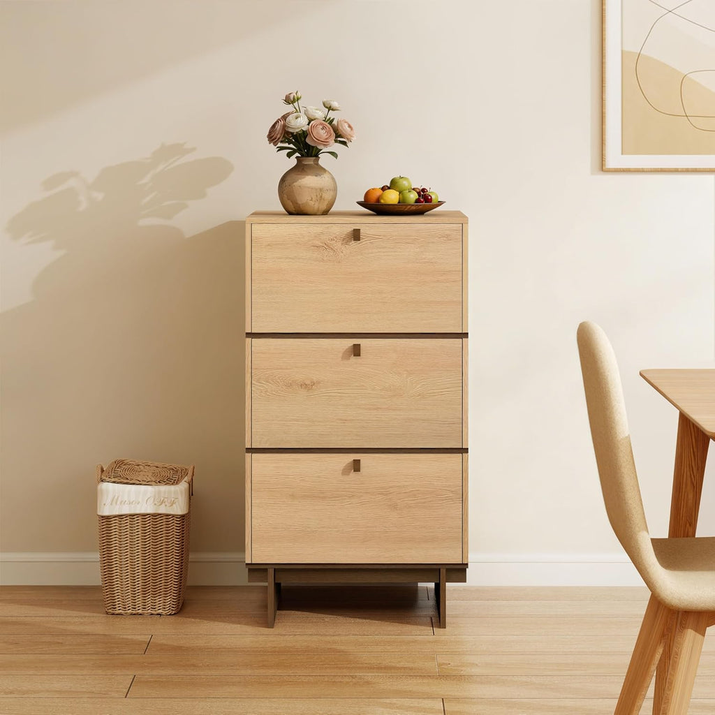 Storage Cabinet, Sideboard Buffet Cabinet with 3 Doors, Side Table with Storage for Kitchen, Living Room, W18.9xD15xH34.8, Natural Oak Color