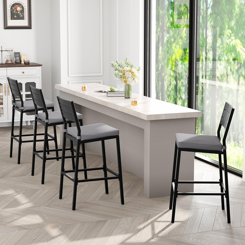 Crestlive Products Outdoor Bar Stools Set of 2, Patio Counter Height Barstools with Cushions, Tall Chairs with Back and Footrest for Deck, Lawn, Garden, Backyard, Poolside, Or Indoor Use (Light Gray)