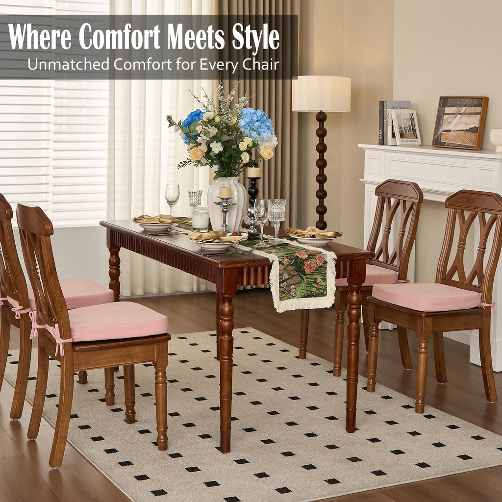 Dining Chair Cushions Set of 4-2" Thick High-Density Foam Chair Pads with Ties and Non-Slip Bottom, Removable Washable Cover for Dining and Kitchen, 17"x16", Pink
