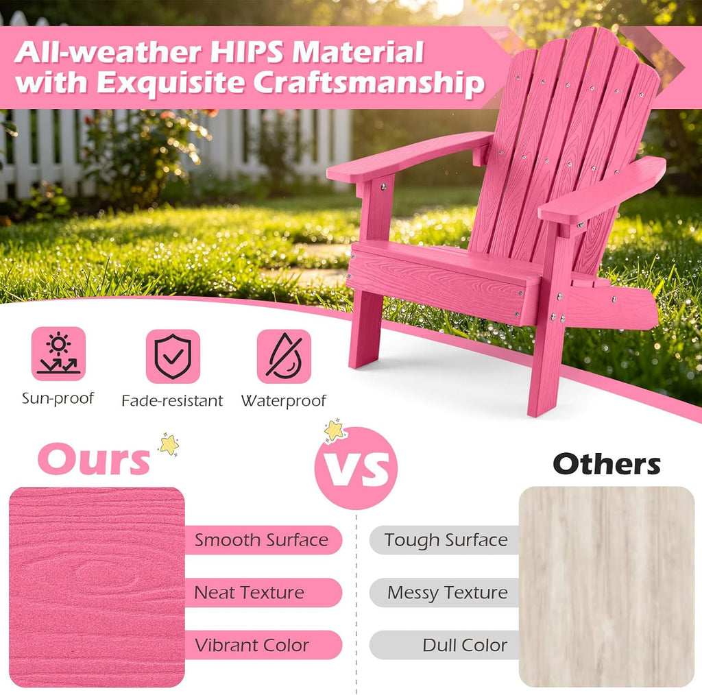 Costzon Kids Adirondack Chair, All-Weather HIPS Toddler Outdoor Chair, Wooden Textured Plastic Fire Pit Chair, Kids Patio Chair for Backyard Lawn Garden, Fits Children Age 3-7 Years (1, Pink)