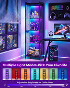 AODK Display Case with LED Lights, Display Cabinet with Open Glass Shelves for Small Space, 4-Tier Corner Display Shelf with Industrial Mesh, Curio Cabinet for Collectibles, Bookcase