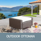 Festival Depot Patio Rattan Wicker Ottoman Outdoor Square Footrest with Removable Cushion Metal Frame Footstool All Weather Waterproof Furniture for Garden Yard Lawn (Beige), B-PF19009