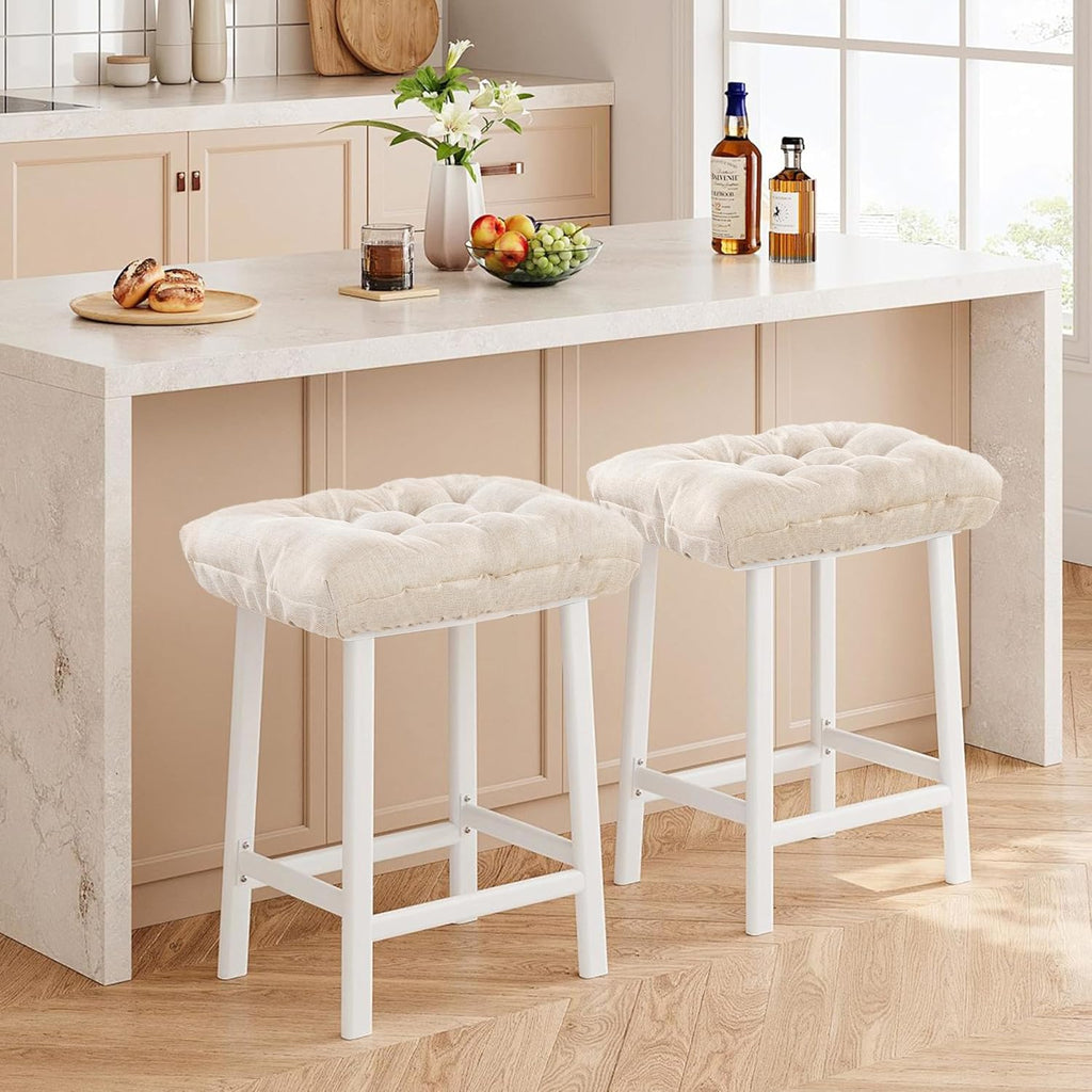 Rectangular Stool Cushion Set of 2, Soft Saddle Stool Cushions with Ties, Nonslip and Washable, Beige, 18 x 10.5 x 4 Inch