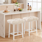 Rectangular Stool Cushion Set of 2, Soft Saddle Stool Cushions with Ties, Nonslip and Washable, Beige, 18 x 10.5 x 4 Inch