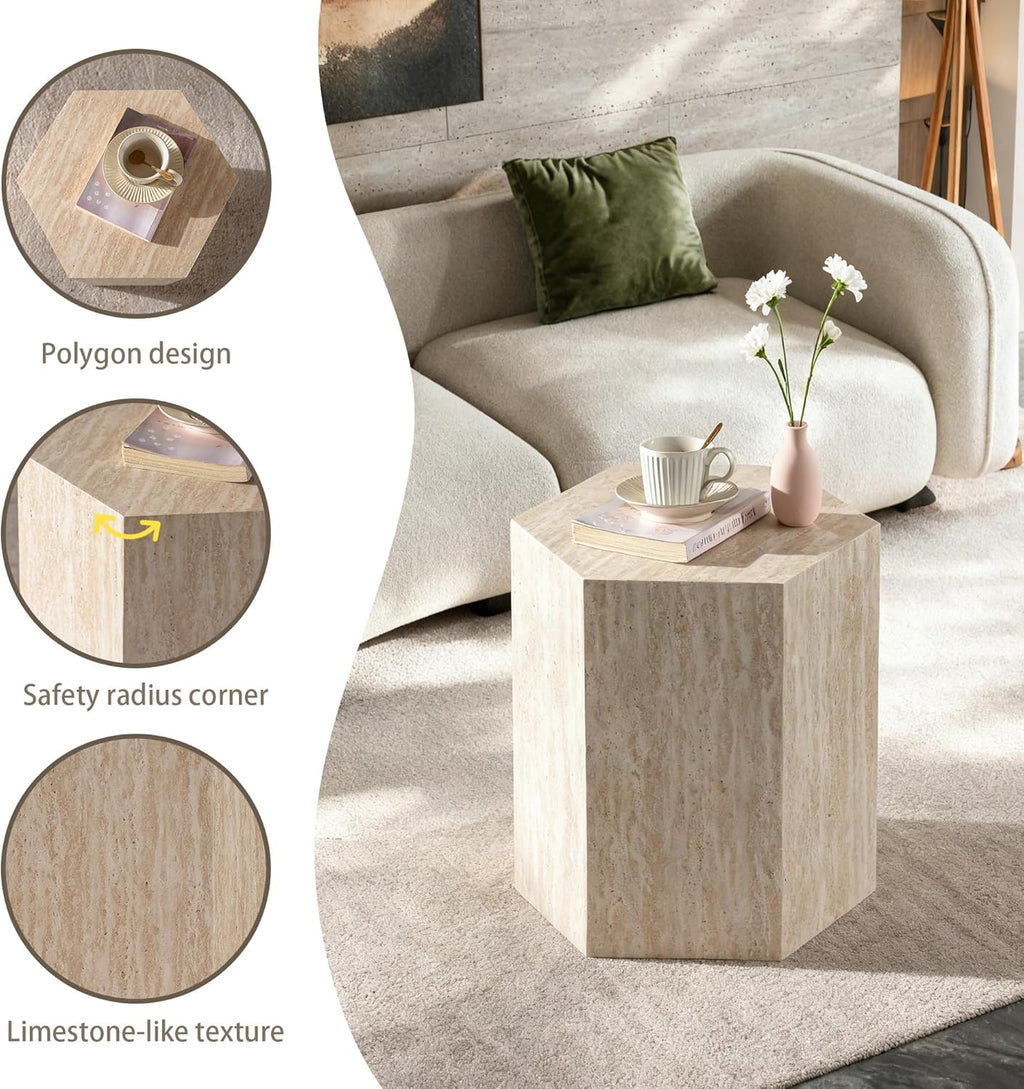 Hexagonal Side Table with 3 Anti-Slip Mat, Side Table Nightstand for Living Room, Bedroom,Sofa, 15.75" L x 13.58" W x 18.90" H, No Assembly Required,DSS