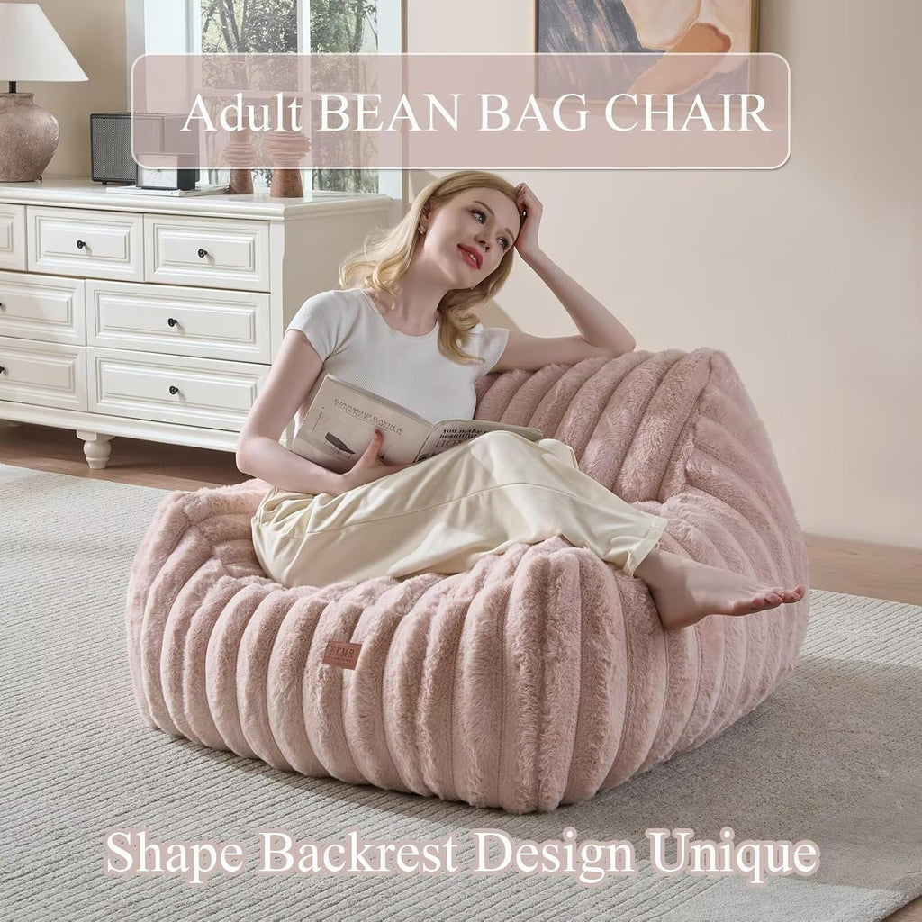 Giant Plush Bean Bag Chair for Adults with Armrests,Oversized Comfy Beanbag Lounge Lazy Floor Sofa Chair for Game Room,Living Room,Bedroom,Ultra Soft Mini Couch-Pink