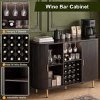 DHH 55" Wine Bar Cabinet with Storage, Fluted Liquor & Coffee Bar Cabinet with Wine Rack and Glass Holder, Buffet Sideboard with LED Lights for Home Kitchen Living Dining Room (Dark Walnut)