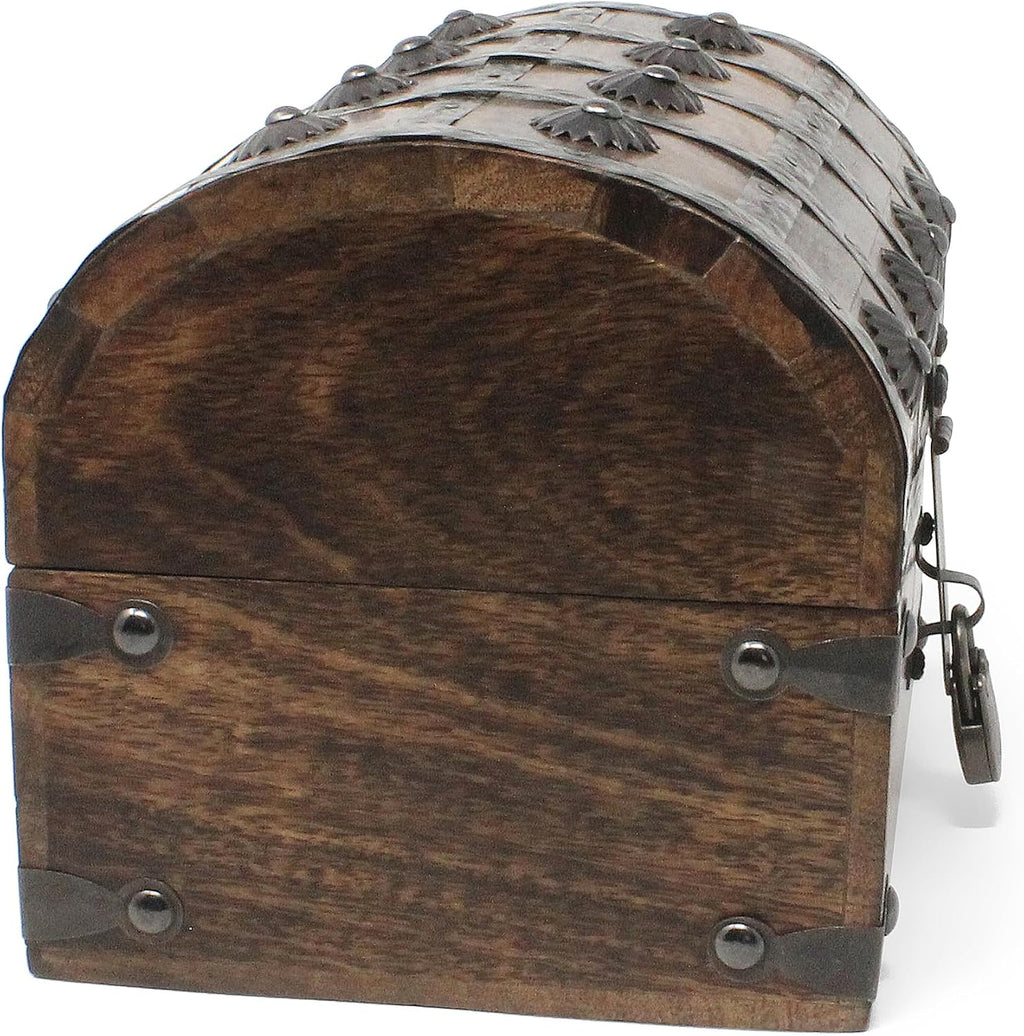 Nautical Cove Keepsake Wooden Treasure Chest with Antique Jewelry Lock and Key (Large 8 x 6 x 6) – Decorative Box, Pirate Wooden Chest, Wood Box with Lid, Rustic Storage Chest