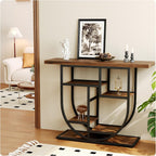 41.3-inch Entryway Console Table, Industrial-Style Sofa Table with Storage, Side Table with Shelves, Suitable for Entrances, Hallways, Foyers, and Entryways, Metal Frame, Vintage Brown