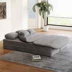 Antetek Convertible Sleeper Sofa, Modern Folding Futon Corduroy Floor Foam Compression Loveseat Sofa Bed Couch, Foldable Full Size Guest Bed with 4 Pillows for Living Room Bedroom Apartment, Grey