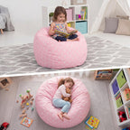 Pink Bow Bean Bag Cover for Kids 38 Inch Stuffed Animal Storage Bean Bag Chair Cotton Canvas Toy Storage Large Capacity Plush Toy Organizer for Playroom Bedroom Nursery