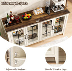 63 Inch Sideboard Buffet Cabinet with 4 Glass Doors, Coffee Wine Bar Storage Cabinet, Modern Buffet Table with Storage for Dining Room, Kitchen, Living Room, Antique White