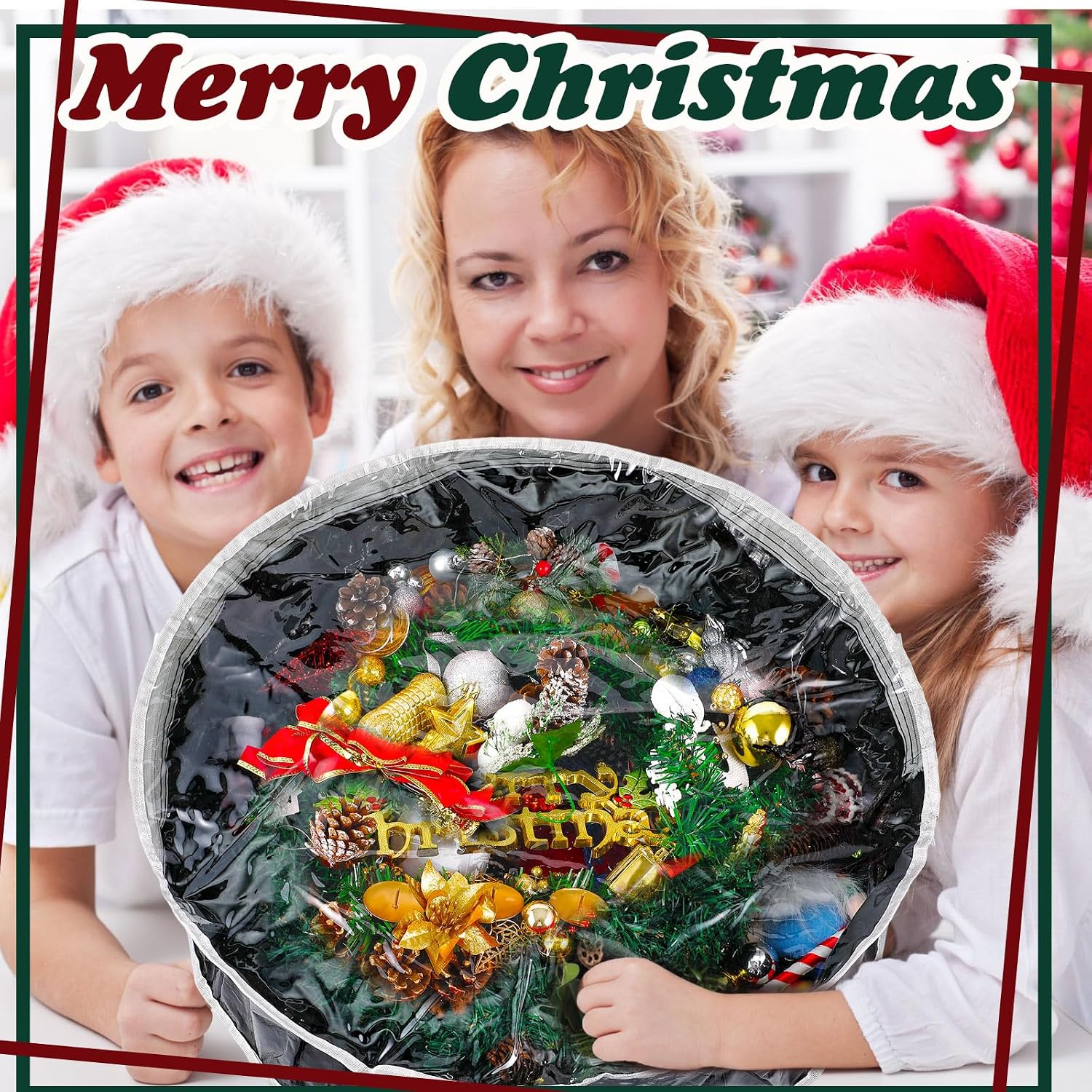 Dunzy 8 Pieces Wreath Container Christmas Wreath Storage Bag Garland Tear Resistant Fabric Round Boxes with Clear Window for Storage for Xmas Holiday Ornament(30×30×7.8 Inch,Black)