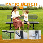 Outdoor Furniture Expanded Metal Bench, Heavy-Duty Park Steel Bench with Backrest, Weatherproof, Commercial-Grade, Thermoplastic Coating, Suitable for Garden, Patio, Outside (Black, 6ft)