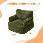 MAXYOYO Bean Bag Chair for Kids, Toddler Bean Bag Sofa with Armrest, Comfy Lazy Chair with Convenient Pockets, Floor Sofa with Filler for Gaming, Reading, Dark Green
