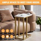 VECELO Universal C-Shaped Side Table, Multi-Functional Snack & TV Tray for Living Room, Bedroom, Gold (2 Set)