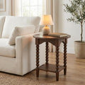 Pembroke 22” Round Cottage End Table with Spindle Legs, Lower Shelf Storage & Levelers, Rustic Oak Veneer & Pine Wood | Cocoa Brown