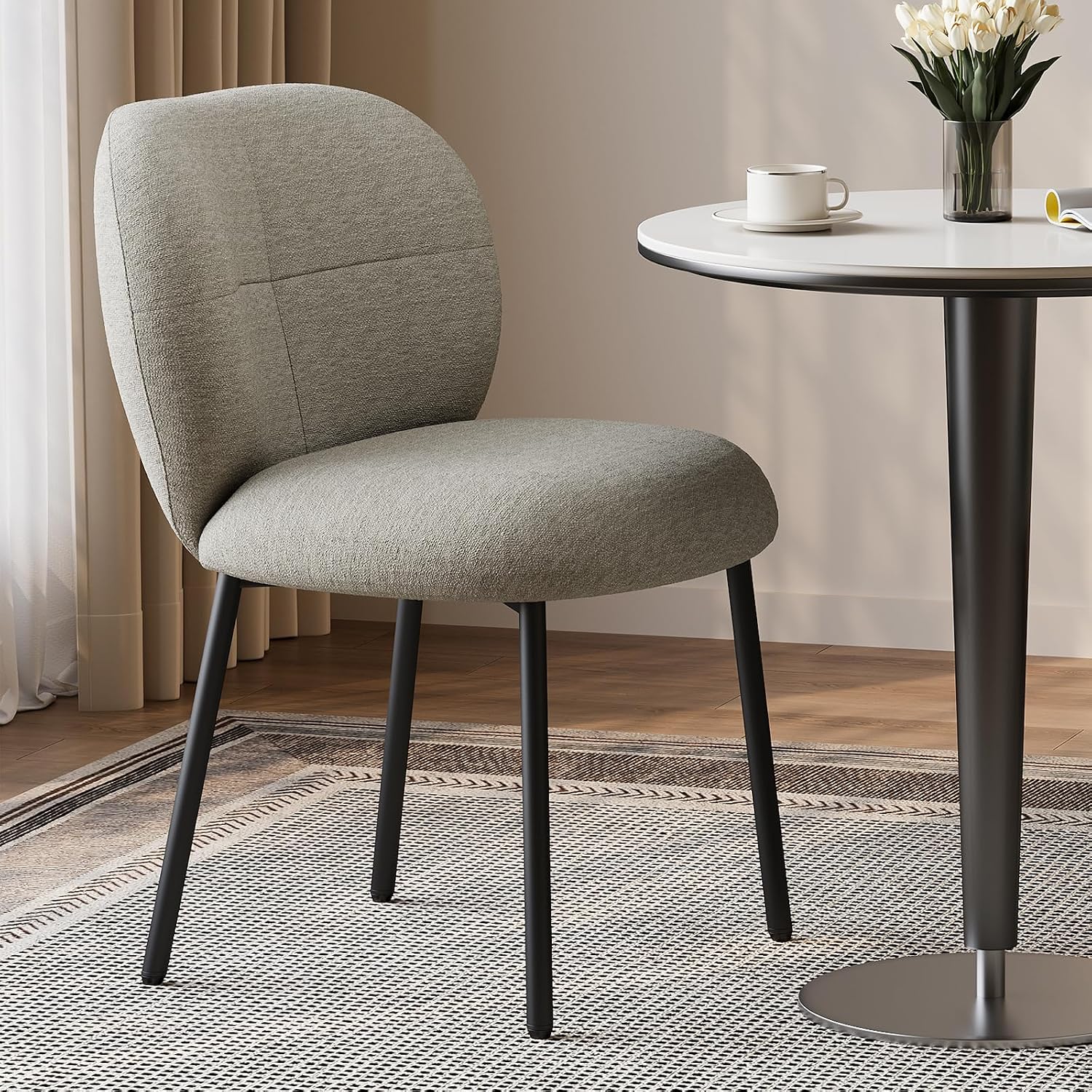 Modern Upholstered Dining Chairs, Linen Fabric Dining Chairs with Padded Seat & Back, Sturdy Metal Legs, Armless Kitchen Accent Chairs, 350 lbs Weight Capacity