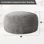 Hobestluk Bean Bag Chair Large Washable Soft Living Room Adult 5Ft Grey | No Assembly Required Memory Foam Filling Machine Washable Cover Bedroom Dorm Reading Gaming Fluffy Plush Faux Fur Fabric