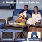 Sundale Outdoor Wicker 3-Seat Patio Sofa, Luxury Outdoor Couch with High Back & Wider Armrests, Patio Furniture with 6-inch Cushions for Yard, Deck, Poolside (Blue)