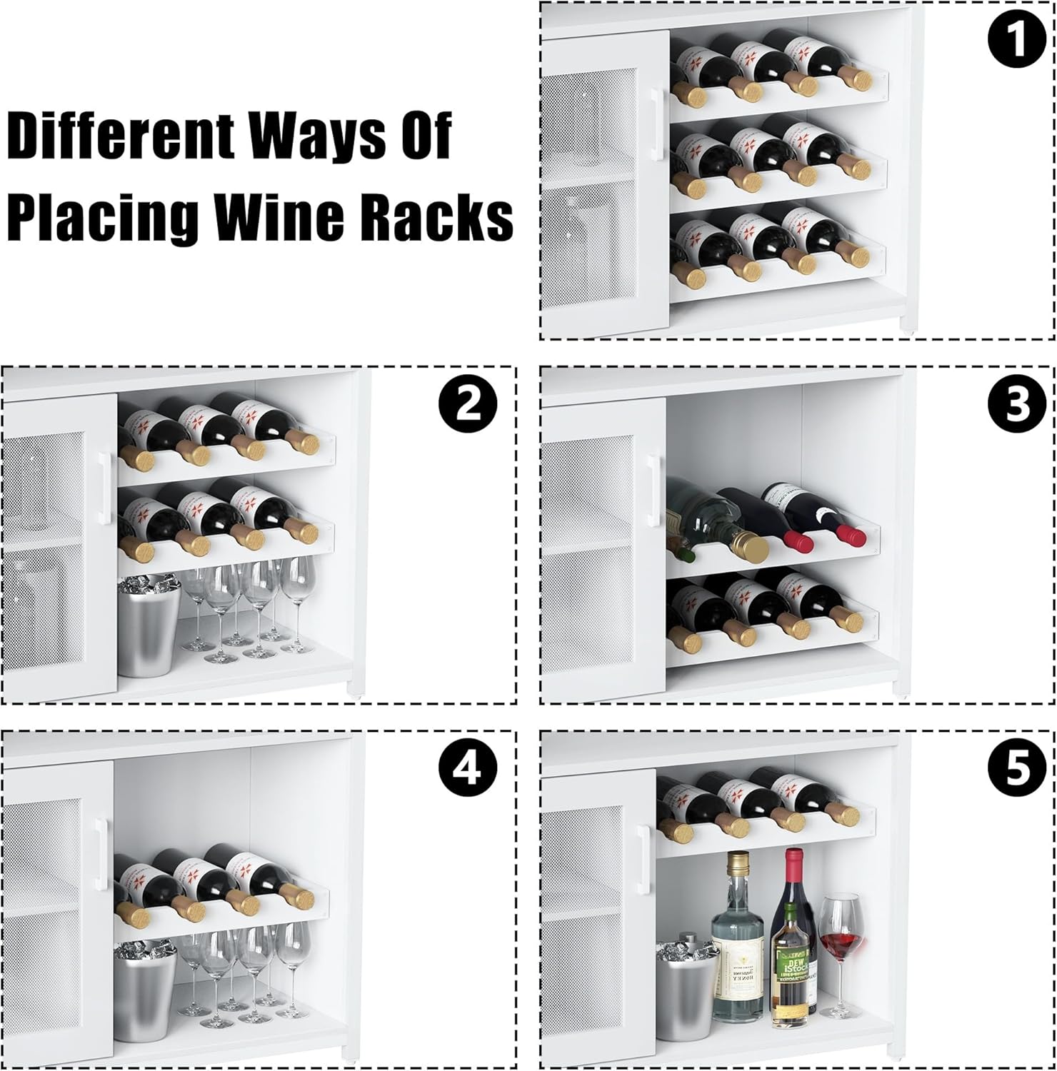 GAOMON Wine Bar Cabinet with Detachable Wine Rack, Bar Cabinet with Storage Space & Glass Holder, Mesh Door, Small Buffet Sideboard for Liquor and Glasses