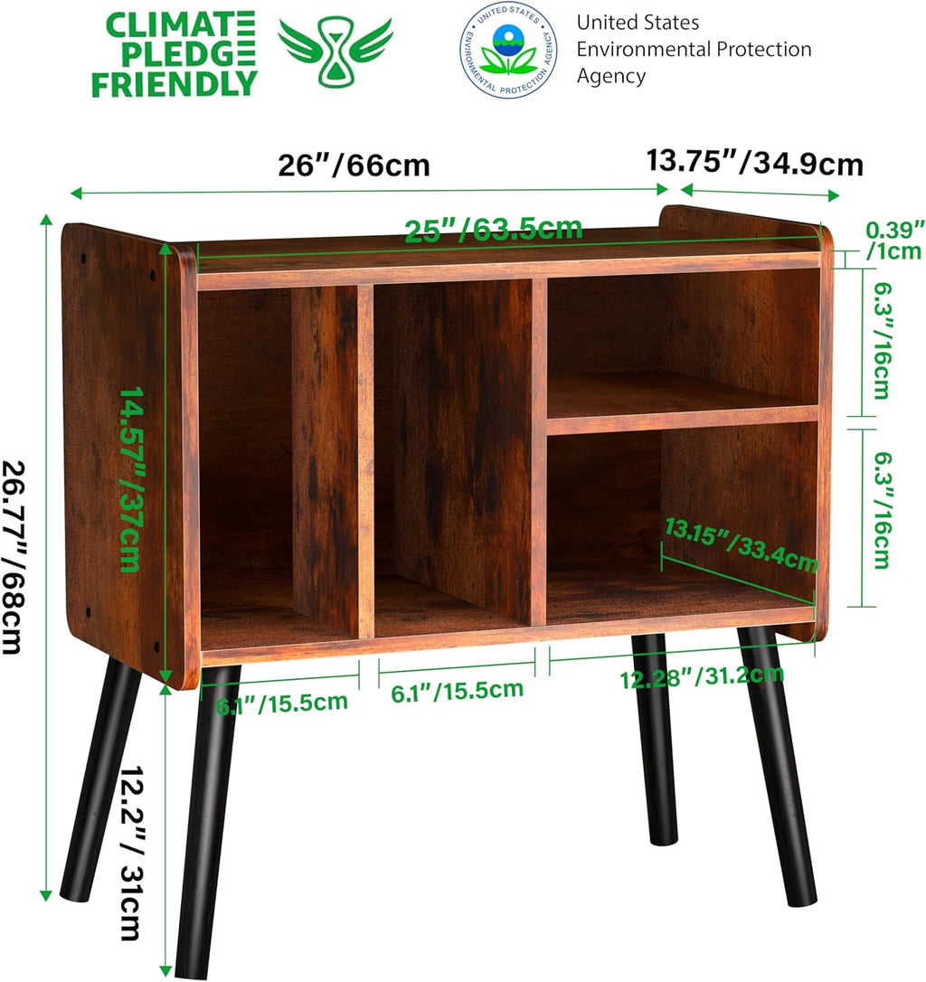 Record Player Table, Mid-Century Record Player Stand with Vinyl Storage Hold Up to 150+ Albums, Vinyl Record Cabinet with Adjustable Shelves, Wood Turntable Stand for Music Living Room (Brown)