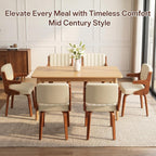 Dining Chairs Set of 6, Mid Century Modern Faux Leather Upholstered Kitchen Chair with Ergonomic Sponge Backrest, Hanging Bentwood Armrests for Kitchen Dining Room, Beige