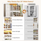 71"H Tall Kitchen Pantry Cabinet,39"W Large Freestanding Kitchen Hutch Wood Stoarge Floor Cabinet w/6 Door Shelves,2 Large Drawer,Adjustable Shelves,Modern Food Pantry for Kitchen,Dining Room,White