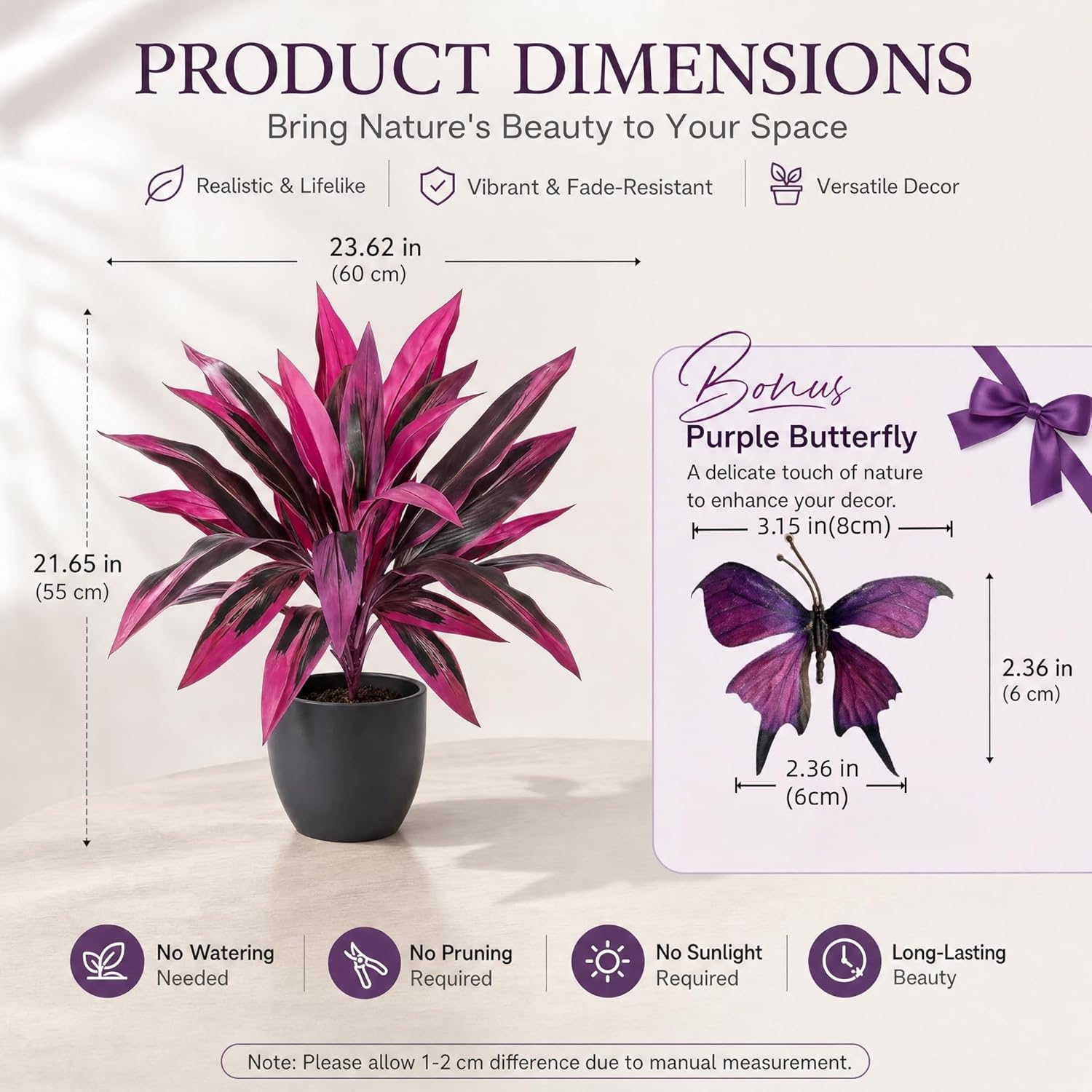 Large Realistic Artificial Boston Fern & Dragon's Blood Tree Artificial Turf UV Resistant Red Fern Ti Plants Vibrant Pink & Purple Faux Foliage Faux Fake Ferns Shrubs Outdoor Garden Decor