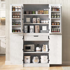 72" Tall Farmhouse Kitchen Pantry Cabinet,Freestanding Food Storage Pantry with 8 Door Shelves & 3 Adjustable Shelves,Hidden Drawer Storage Cupboard for Kitchen Dining Room,White