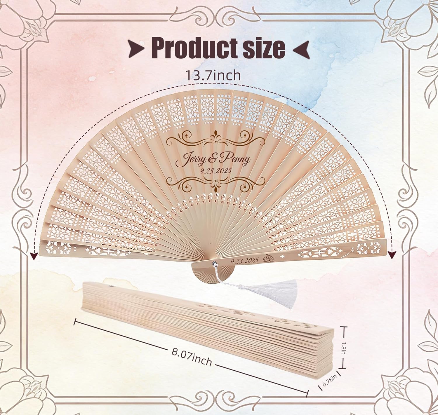 Custom Fans for Wedding Guests,Personalized Wooden Folding Hand Fans in Bulk with Organza Bags & Tassels,Wedding Favors,Baby Shower & Party Favors (30PCS)