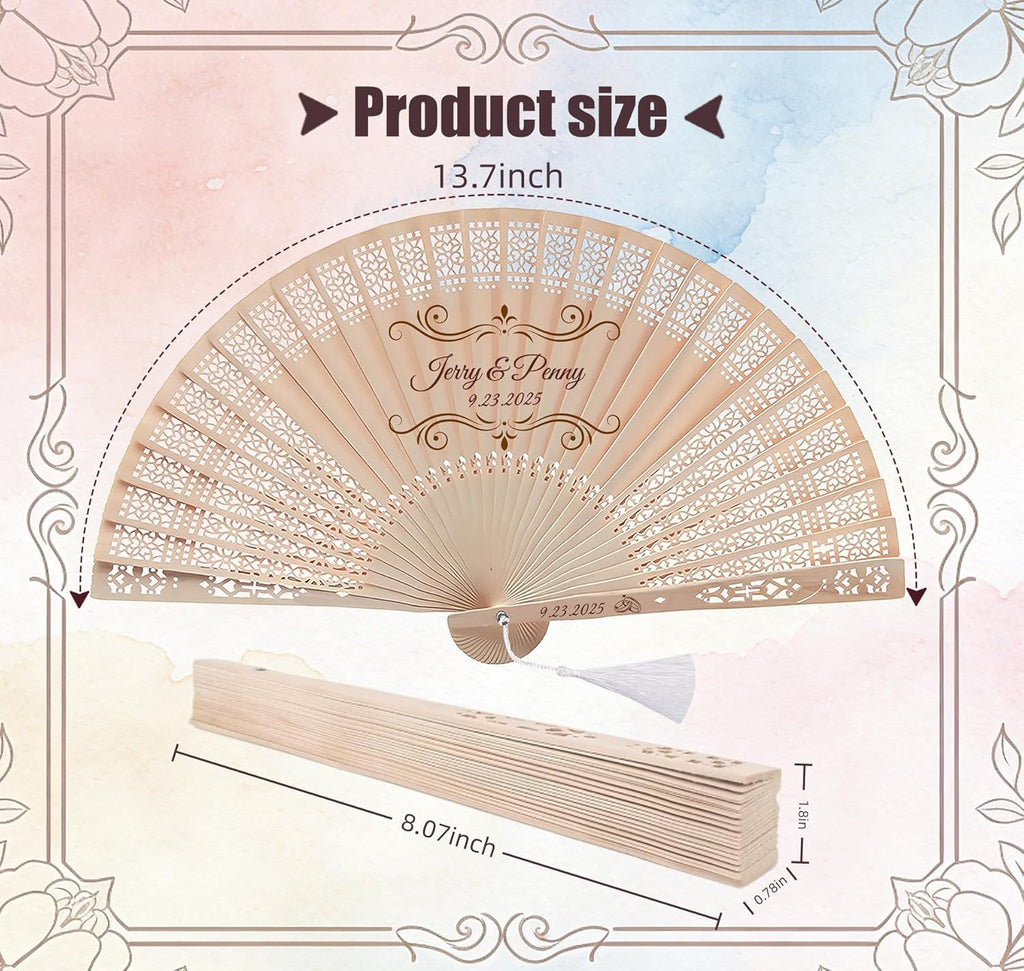 Personalized Wedding Fans for Wedding Guests Bulk, Custom Wooden Folding Handheld Fans with Tassels & Organza Bags, Wedding Favors, Party Gifts, Folding Fans, Gift for Guests (30PCS)
