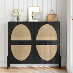 IRONCK Rattan Shoe Cabinet Storage with 4 Flip Drawers, Freestanding Shoe Storage Organizer Cabinet for Entryway, Narrow Shoe Rack Cabinet, Matte Black