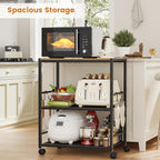 Rolling Kitchen Microwave Cart, 3-Tier Microwave Stand with Adjustable Shelf, Kitchen Storage Cart on Lockable Wheels, Coffee Bar Cart Shelf Rack Organizer for Kitchen, Living Room, Office, Balcony