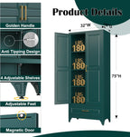 SteeLoong 75" Kitchen Pantry Cabinet with Drawer, Metal Storage Cabinets with Doors and 3 Adjustable Shelves,Green Kitchen Cabinet with 2 Gold Handles,Food Cupboard for Livingroom,Pantry, Bathroom