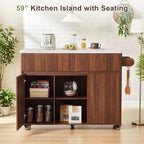 weselon 47" Mobile Kitchen Island with Storage & Drop Leaf, Rolling Kitchen Cart on Wheels with 2 Drawers, Adjustable Shelves, Towel Rack & Hooks, Faux Marble Top Island Table for Kitchen (Walnut)