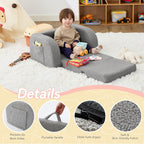 Toddler Couch, 2-in-1 Toddler Chairs Comfy 1-3 Years Old, Toddler Chair for Girls and Boys, Kids Couch Bed Fold Out, Convertible Baby Sofa to Lounge Chair for Playing, Reading, Napping, Grey