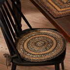 VHC Brands Espresso Round Seat Cushion Chair Pad, Brown Black Tan, Jute Blend with Ties, 15x15 Inches, Set of 4