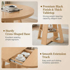 5 Piece Round Extendable Dining Table Set for 4, 43"-59" Natural Wood Oval Expanding Kitchen Table with 4 French Upholstered Chairs, Space Saving Extendable Dining Room Tables with Storage Shelf