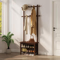 AQIMUELE Hall Tree, Coat Rack with Shoe Storage, Wooden Hall Tree with Bench, 11 Hooks and 2-Tier Storage Shelves, Entryway Bench with Coat Rack (23.6" - Deep Walnut)