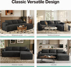 Novilla L-Shape Sectional Couches for Living Room with Smarts Coil® Support, 3 Seater Sectional Sofas for Living Room Bedroom, Corduroy Cloud Couch Sectional, No Assembly(Dark Grey, Right Hand Facing)