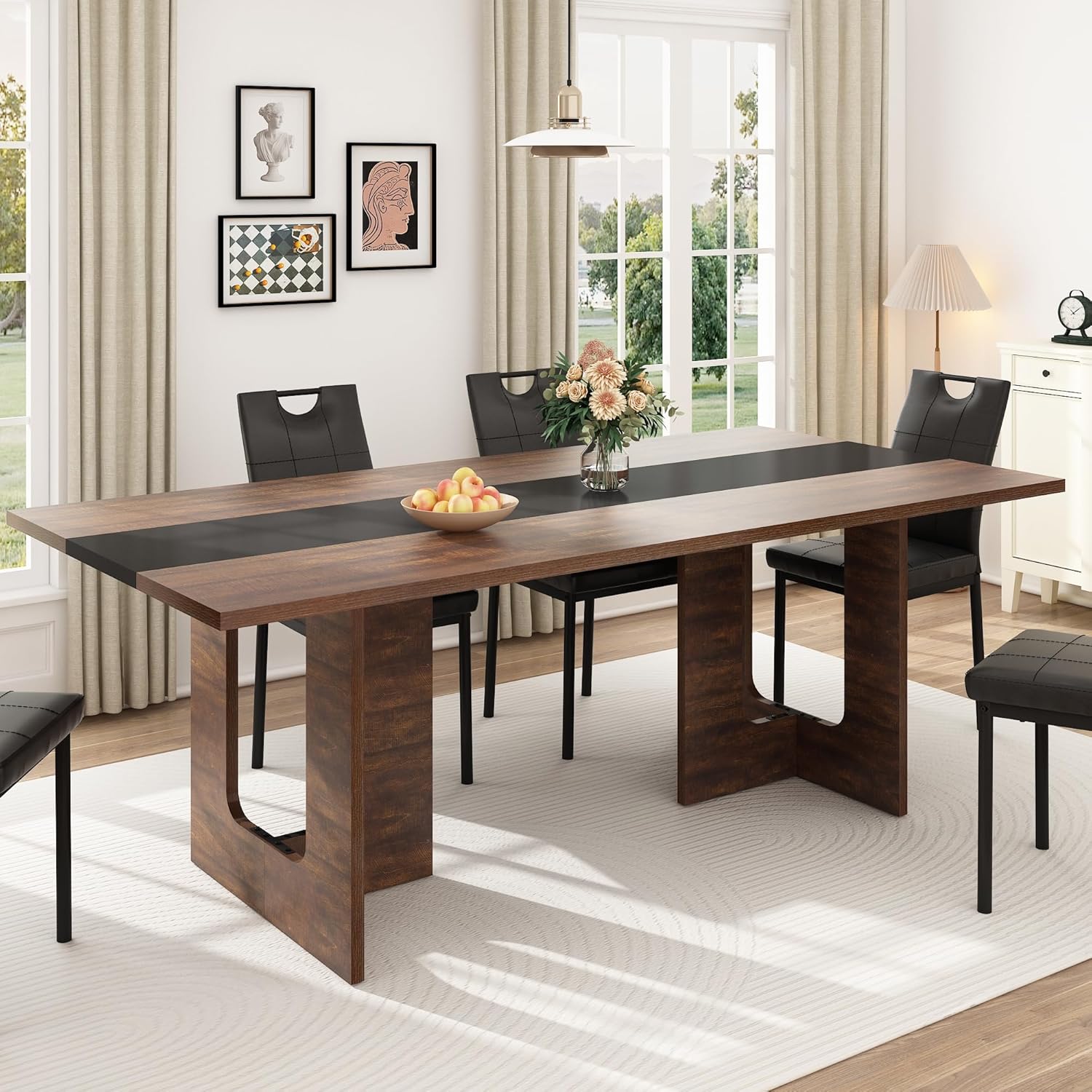 Squireewo 70 INCH Dining Table for 4 6 People, Modern Wooden Dining Table W/Thickened Waterproof Tabletop, Rectangle Dinner Table with Heavy Duty Legs for Kitchen, Dining Room (Brown&Black)