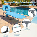 Goplus Tanning Chair, Folding Adjustable Patio Lounge Chair with Face Hole, Removable Pillow, 330LBS, Carry Strap, Outdoor Sunbathing Chair, Lightweight Portable Beach Lounge Chair (1, Navy)