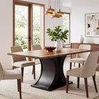 Tribesigns 55-Inch Dining Table for 4-6, Farmhouse Kitchen Dinner Table with Heavy Duty Pedestal, Rectangle Wooden Eating Table for Dining Room, Kitchen, Black & Brown