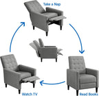 Yaheetech Fabric Recliner Chair with Adjustable Back & Footrest, Mid-Century Modern Accent Armchair Reading Chair, Tufted Upholstered Sofa with Pocket Spring for Living Room Bedroom Gray