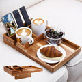 Nnewvante Couch Tray Insert with Cup Holder,2-in-1 Insert & Flat Sofa Organizer Acacia Wood with 2 Cup Holders,Fits Middle Couch or Ottomans,for Snacks, Drinks, Remotes,15.35x9.84-inch