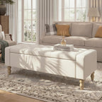 47 Inch Large Storage Ottoman Bench, Upholstered End of Bed Bench with Removable Lid, Diamond Tufted Seat, Wood Legs, Hidden Storage Organizer for Bedroom, Living Room, Entryway,Light Beige